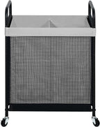 STO STO Laundry Hamper 2 Section, 100L Rolling Laundry Sorter Cart with Removable and Washable Liner Bag, Rolling Clothes Hamper with Metal Handle for Laundry Room and Bedroom, Gray