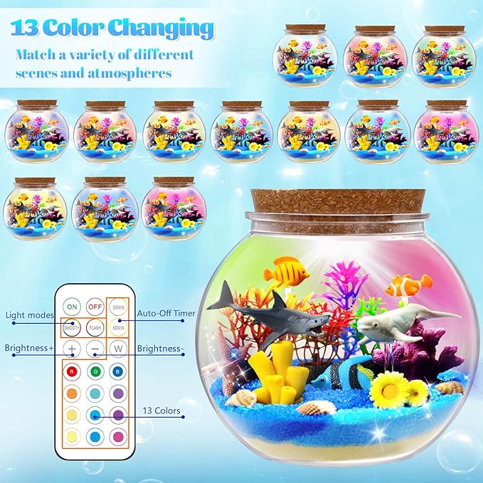 Ocean Light Up Terrarium Kit for Kids - Sea Animal Toys LED Night Light Birthday Gift for Boys & Girls Ages 4 5 6 7 8-12, Kids Arts & Crafts Kit