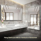 36x60inch Brushed Nickel Bathroom Mirror, Silver Rectangle Mirror with Frame, Large Rectangular Wall Mirrors for Bathroom, Living Roomm, Hair Salon, Big Mirror Hang Horizontal/Vertical
