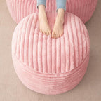 HIGOGOGO Round Stuffed Pouf Ottoman, Stripe Faux Fur Poufs with Foam Chunk Filling, Furry and Fluffy Pouf Foot Stool Storage Ottoman, 20 X 15 Floor Poufs Foot Rest for Living Room, Pink