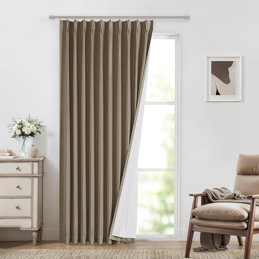 Vision Home Brown Pinch Pleated Full Blackout Curtains Linen Blended 60" Wide Thermal Insulated Window Panels 95 inch for Bedroom Living Room Darkening Pleat Drapes with Hooks Back Tab 60" Wx95 Lx1