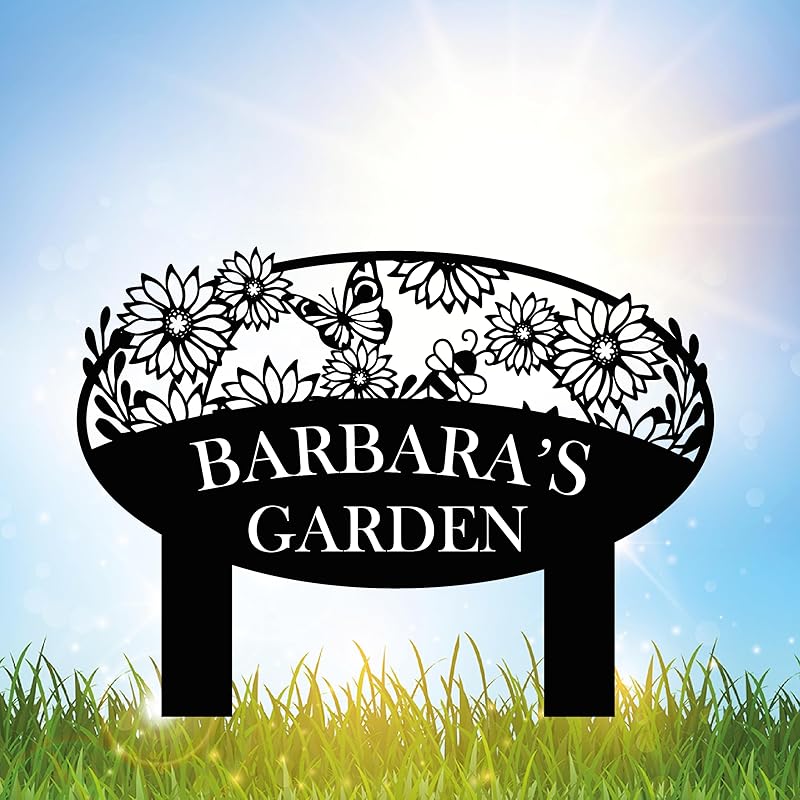 Custom Metal Garden Sign, Flower Sign with Stakes, Personalized Garden Decor for Outside, Garden Family Name Sign, Outdoor Steel Yard Sign, Large Patio Garden Sign Art, Housewarming Gift