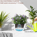 2 Pack 12 Inch Large Hanging Planters with Chains Self Watering White Plastic Hanging Pots for Indoor Outdoor Plants, Garden Porch Home Decor，White