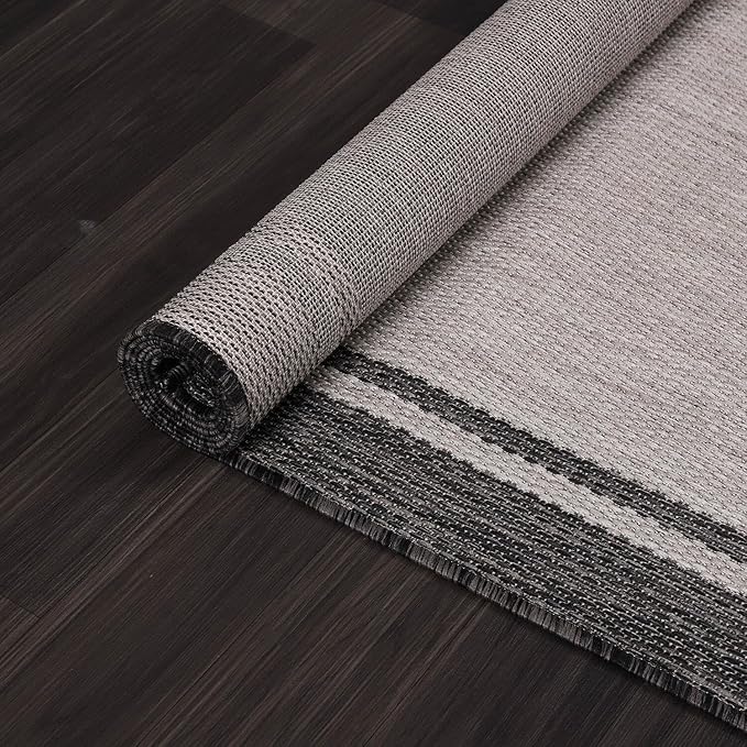 CAMILSON Indoor Outdoor Rug, 6x9 Bordered Gray Modern Area Rugs for Indoor and Outdoor Patios, Kitchen and Hallway Mats, Washable Porch Deck Outside Carpet (Bordered Grey, 6 x 9)