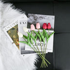Mandy's Artificial Tulips 20 Stems Shades of Pink PU Faux Flowers for Wedding Home Decor 13.5 Inch