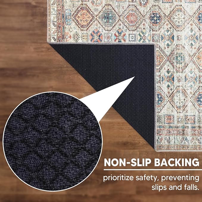 Keen Home Design 6x9 Rug - Machine Washable Area Rug with Non-Slip Backing, Ideal for Living Room, Dining Room, Bedroom - Vintage, Easy Clean, Durable, Low Pile Rug - (6' x 9')