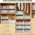 SNSLXH 5 Pack Stackable Closet Organizer Box, Multifunctional & Foldable Closet Storage Basket for Bathroom Kitchen Laundry Room Wardrobe Storage, Space-Saving Clothes Storage Drawer Organizer, Green