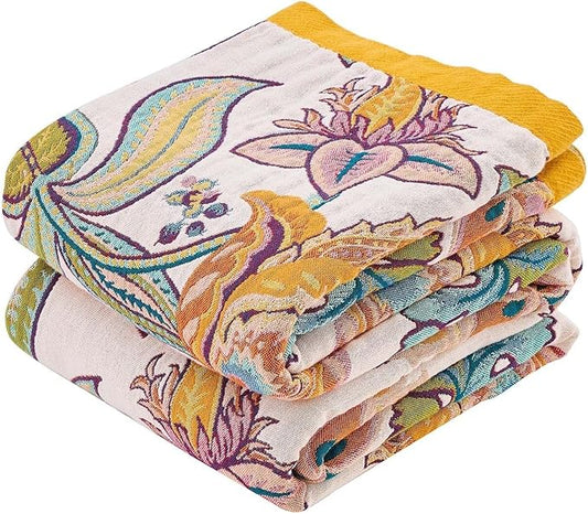 Boho Throw Blanket for Bed, 100% Cotton Soft Rustic Quilt Fall Blanket, 60"x80" Floral Printed Farmhouse Decor Bed Blankets, All Season Rustic Reversible Bohemian Throw Quilt