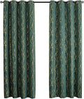 Grommets Blackout Long Window Curtains Green Gold-52W*84L 2PCS Drapes for Bedroom