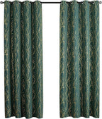 Grommets Blackout Long Window Curtains Green Gold-52W*84L 2PCS Drapes for Bedroom