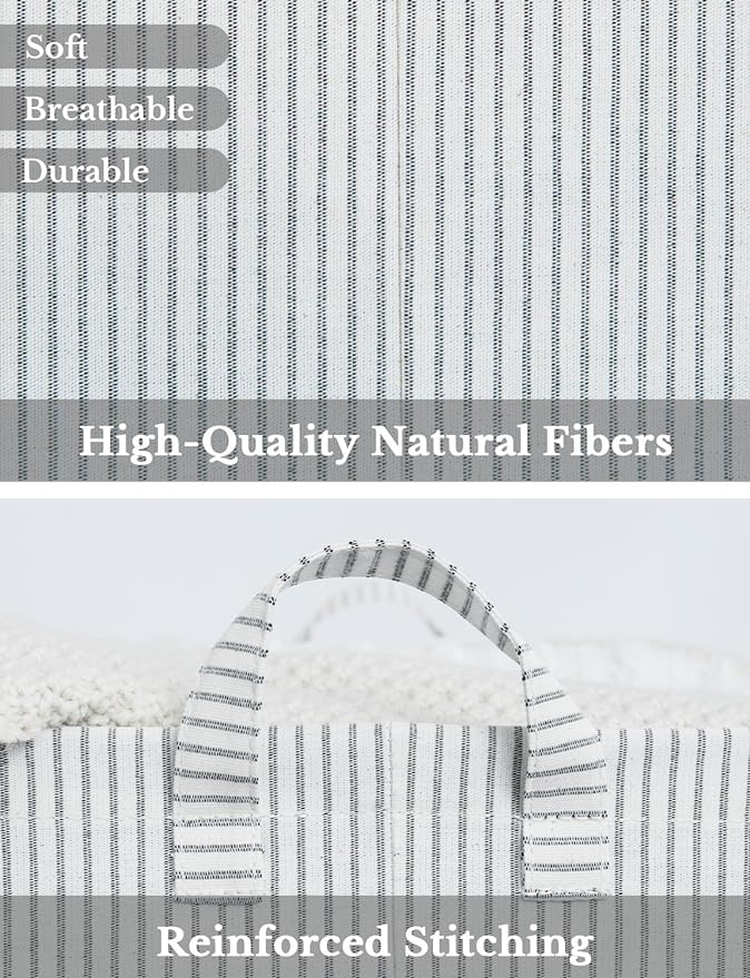 StorageWorks Storage Bins, Fabric Storage Bins for Shelves, Storage Baskets with Metal Frame, Closet Baskets and Bins with Handles, Gray and White Stripes, 2-Pack