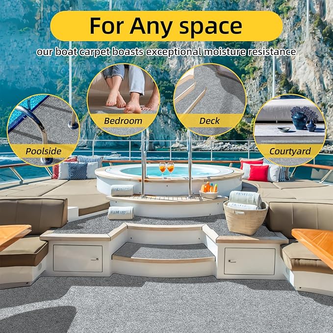 Marine Carpet,5 FT x 10 FT Smoke Gray Indoor Outdoor Carpet 0.2" Thick Boat Carpet with Water-Proof TPE Backing, Non-Slide Outdoor Marine Carpet Roll for Home, Patio, Porch, Deck