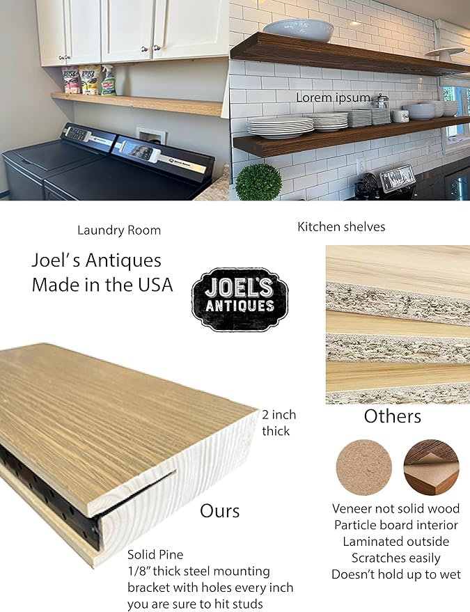 joelsantiques 30 Inch Wooden Floating Shelves for Wall - 30x8x2 in - Made of Natural Wood - Heavy Duty Rustic Wall Shelves for Bedroom - Perfect for Living Room, Kitchen - Natural