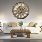 The Gears Clock The Original Real Moving Gear Wall Clock Vintage Industrial Oversized Rustic Farmhouse (24 inch (60cm),Gold Antique)