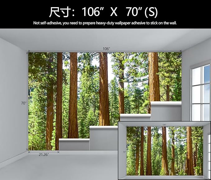 WFBHUA-Redwood Forest Wallpaper Green Woodland Tree Wallpaper for Bedroom Large Art Wall Murals for Living Room Office (Not Peel and Stick)