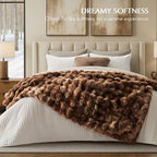EVERGRACE Ultra Soft Luxury Fluffy Ridgeline Faux Rabbit Fur Throw Blanket, Thick Warm Bubble Throw for Bed, Cozy Plush Reversible Blankets for Couch, Chair, Sofa, Lion Caramel, 60x80 Inches, 870 GSM