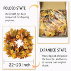 Fall Wreaths for Front Door Outside Autumn Wreath with Lights Berries Pine Cones Fall Decorations for Home Decor Pumpkin Wreath for Farmhouse Holiday Thanksgiving Harvest Halloween Outdoor
