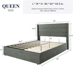 Allewie Queen Size Lift Up Storage Bed, Modern Wingback Headboard, Hydraulic Support, No Box Spring Needed, Dark Grey