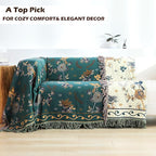 Boho 100% Organic Cotton Large Throw Blanket 50" x 60" - All Season Rustic Ultra Soft Breathable Floral Bird Blanket for Bed Sofa Couch Chair Bedspread Quilt Gift-Teal,Beige
