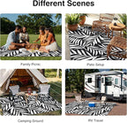 OLANLY Waterproof Outdoor Rug 5x8 ft, Reversible Outdoor Plastic Straw Rug with Leaf Pattern, RV Mat, Indoor Outdoor Carpet for Patio, Camping, Balcony, Deck, Backyard, Black & White