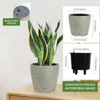 Dexceder 9x8 Inches Self Watering Planter Indoor Outdoor, Inner Pot Design, Thickened Table Flower Plant Pot with Water Level Indicator (Grey Gold Crackle)