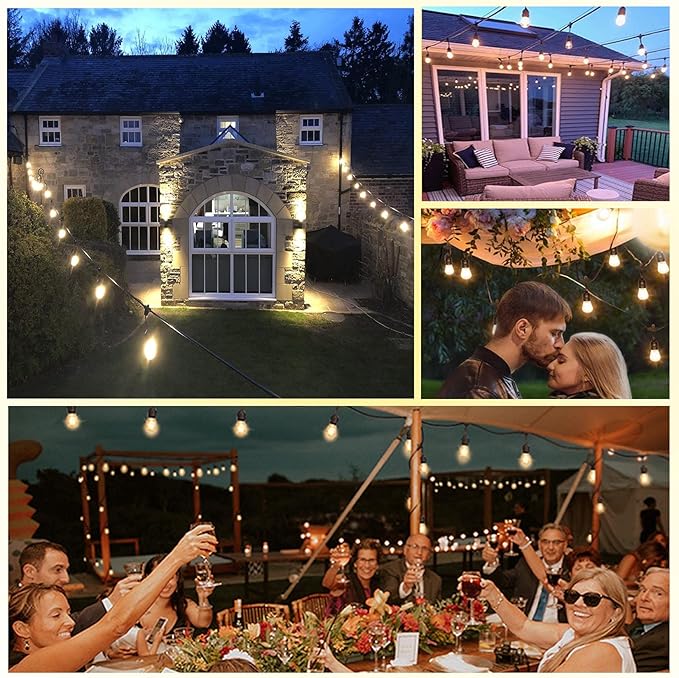 200FT String Lights for Outside LED Patio Lights Outdoor Waterproof with 63 Shatteproof Edison Lights Outdoor String Lights 2200K for Patio Gazebo Pergola Café