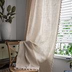 Sutuo Home Boho Curtain 96 Inches Long for Bedroom, Natural Linen Look Textured Burlap Rod Pocket Chic Semi Blackout Bohemian Handmade Tassels Window Treatment for Living Room, 1 Panel 59" W x 96" L