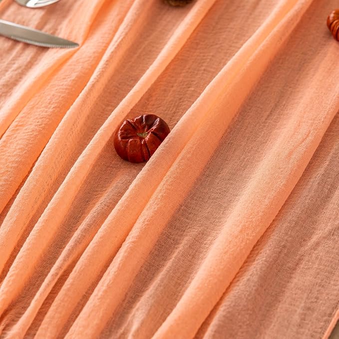6Pcs Fresh Salmon Cheesecloth Table Runner Gauze 120 Inch 10 FT Boho Cheese Cloth Table Runner for Wedding Baby Shower Bridal Shower Party Sheer Centerpiece Home Decorations