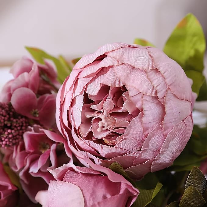 Duovlo Fake Flowers Vintage Artificial Peony Silk Flowers Wedding Home Decoration,Pack of 1 (Sweetened Bean)