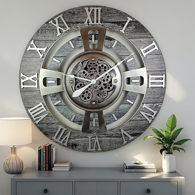 The Gears Clock Real Moving Gear Wall Clock England Line (Carbon Grey, 36 inches (90 cm))