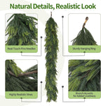 6FT Artificial Norfolk Pine Garland 2 Pack – Dense Green Christmas Garland, Real Touch Holiday Greenery for Front Door, Fireplace Mantel, Staircase, Indoor Outdoor Home Decoration