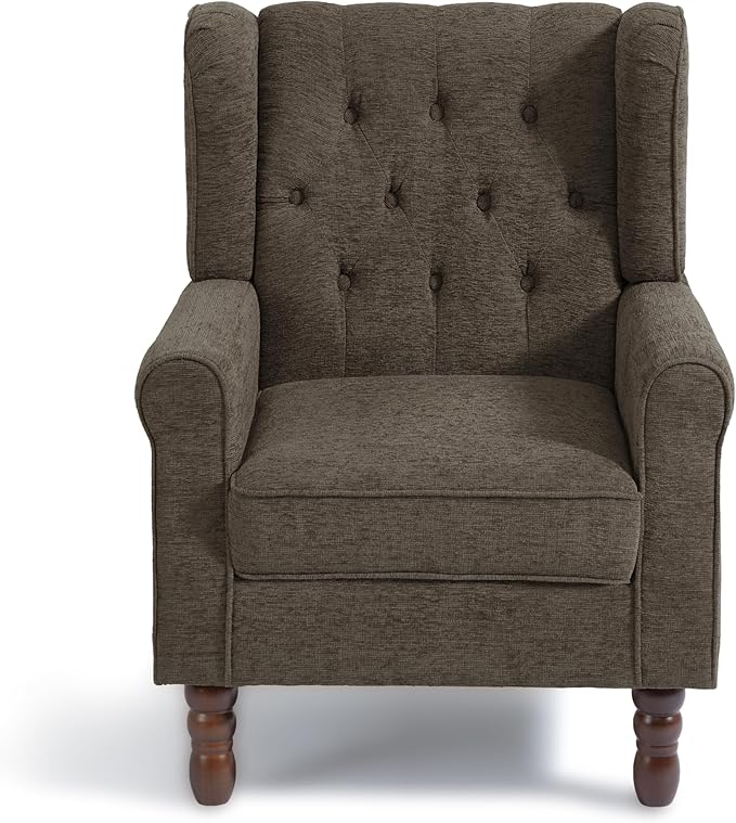 Accent Chair, Upholstered Armchair with Button Tufted High Back & Solid Wood Legs, Comfy Wingback Reading Single Sofa Chair for Small Spaces, Living Room, Bedroom (Taupe, Set of 1)