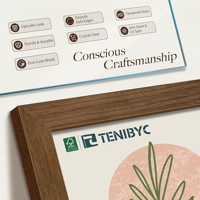 5x7 Picture Frame 3 Pack - Brown Woodgrain, Wood Photo Frame, HD Tempered Glass, Table Display or Wall Hanging