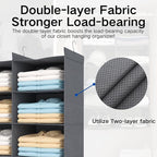 5 Tier Shelf Hanging Closet Organizer, Dual-Row 10 Pocket Cloth Hanging Shelf with 3 Sturdy Hooks for Storage, Foldable (Grey)