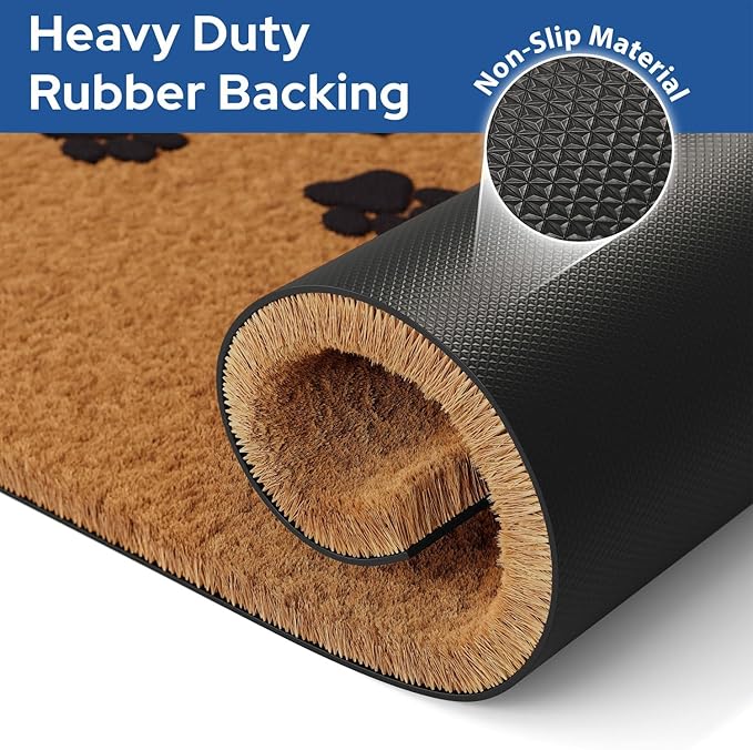 Barnyard Designs Natural Coco Coir Heavy Duty Backing Doormat - Large Cute Non-Slip Front Door Welcome Mat for Outside Entrance or Porch Entry, Brown (30x48, Paws)