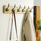 Dseap Coat Rack Wall: 24" Long, Patented, Heavy-Duty, 6-Double-Hooks Wooden Wall Mounted Coat Rack Coat Hanger Hook Rail for Winter Coats Hat Jacket Clothing, Light Brown