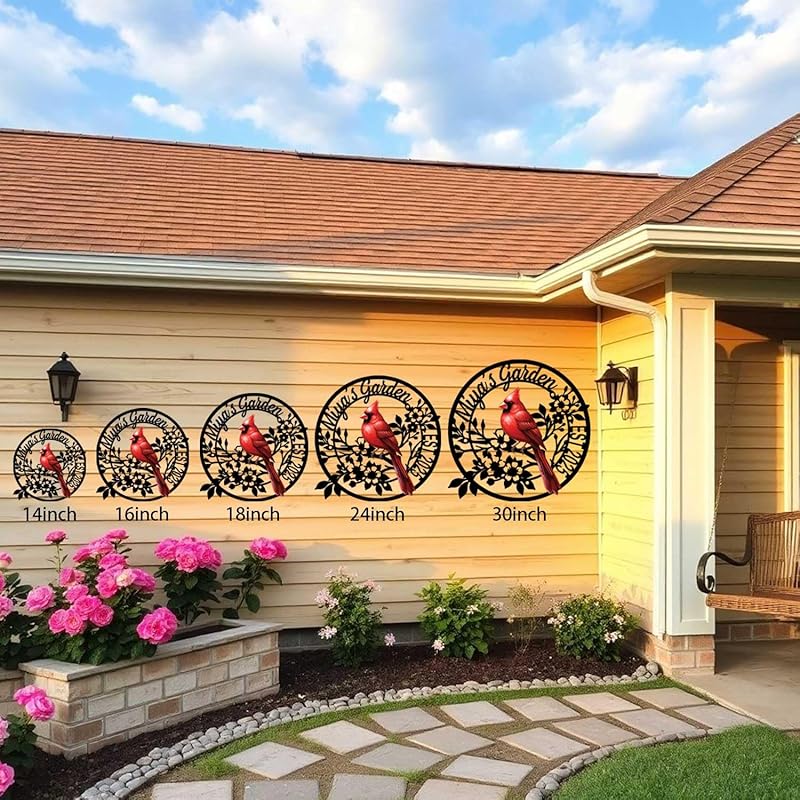 Personalized Name Garden Cardinal Metal Signs with Stake, Custom Family Name Yard Decor for Outdoor Outside, Cardinal Lawn Patio Stake Gardening Enthusiasts Grandmothers Gift