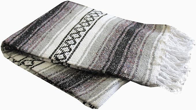 Del Mex Classic Mexican Blanket, Large Authentic Woven Falsa Throw (70"x50"), Artisan Southwest Décor for Beach, Yoga, Outdoors (Gray)
