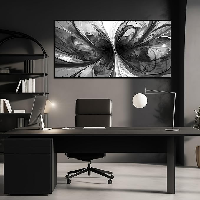 Large Abstract Canvas Wall Art for Living Room Black and White Wall Decor for Office Black Framed Wall Art 29 x 58 Inch