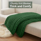Chunky Knit Throw Blanket, 50''*60'' Knitted Throw Chenille Yarn for Bed Couch, Handmade Grass Green Crochet Big Thick Blanket, Machine Washable Cute Comfy Blanket for Home Decor
