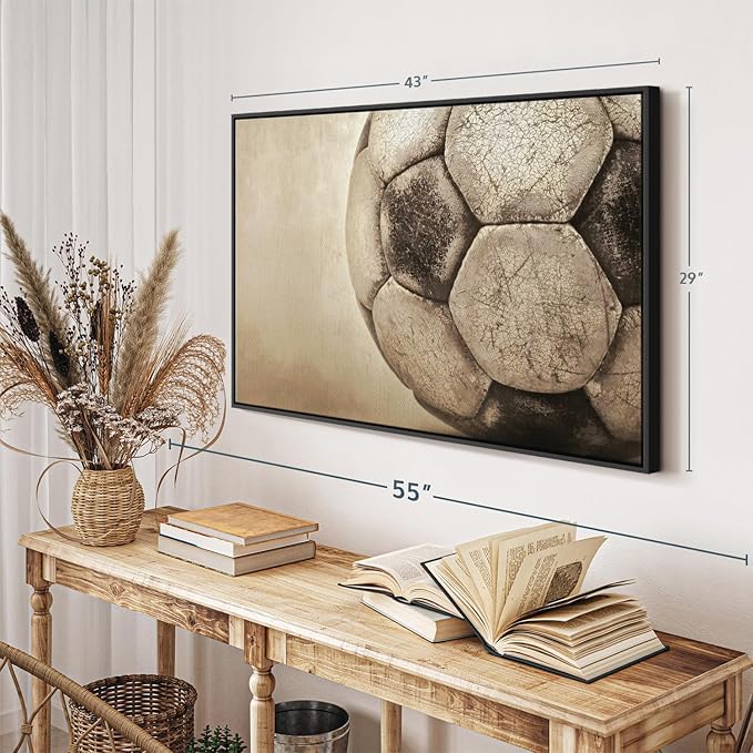 Elephant Stock Worn Soccer Ball Wall Art - Horizontal Framed Canvas - 1-Piece Living Room Wall Decor - Photography sports Canvas Print - Brown and Gray Decor for Wall - 43" X 29"