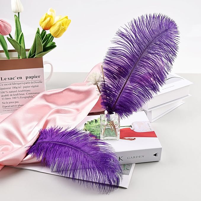 THARAHT Purple Ostrich Feathers 12pcs Natural Bulk 10-12Inch 25cm-30cm for Crafts Wedding Party Centerpieces Halloween and Decoration Feather