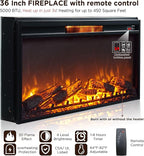 Fireplace TV Stand for 80 Inch TV, 35.7" Tall Farmhouse Entertainment Center W/36'' Electric Fireplace, Media Console with Large Storage Cabinets and Drawers for Living Room, Black