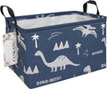 FANKANG Storage Bins, Nursery Hamper Canvas Laundry Basket Foldable with Waterproof PE Coating Large Storage Baskets for Kids Boys and Girls, Office, Bedroom, Clothes,Toys(Rec-Blue dinosaur