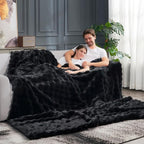 Cozy Bliss Faux Fur Throw Blanket for Couch, Fuzzy Soft Plush Thick Bubble Blanket for Sofa Bedroom Living Room, 108 * 90 Inches Black