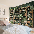 HVEST Green Plant Bookshelf Tapestry Book on Bookshelf and Plant Potted Tapestry Wall Hanging Reading Wall Tapestries for Study Room Bedroom Living Room College Dorm Decor, 51L x 59W Inches