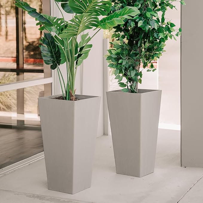 XBrand Modern 28-Inch Square Planter, Modern Tapered Planter Perfect for Indoor & Outdoor, Patio Décor, Set of 2