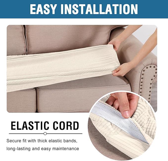 H.VERSAILTEX Super Stretch Individual Seat Cushion Covers Sofa Covers Couch Cushion Covers Slipcover Sets Thick Jacquard Textured Twill Fabric (1 Piece Chair Cushion Cover, Natural)