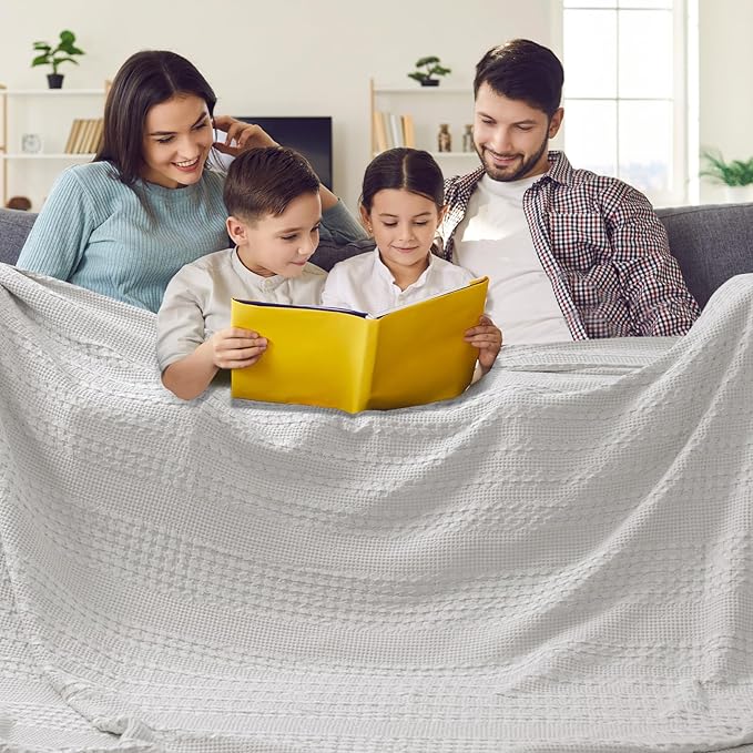 PHF 100% Cotton Waffle Blanket Oversized King 120"x120", Lightweight Breathable Extra Large 10'x10' Summer Blankets for Bed, Giant Big Luxury Aesthetic Woven Bedding for Home Decor, Light Grey