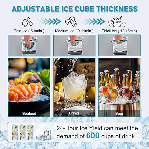 Commercial Ice Maker Machine, 175Lbs/24H with 45Lbs Storage, 55Pcs Clear Ice Cubes in 8-15Mins, Freestanding Stainless Steel Ice Machine for Home, Bar, Party, Office - Fast Ice Making & Easy to Clean